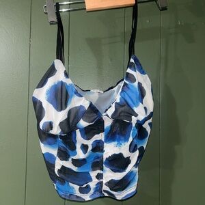 Garage Blue and Black Animal Print Mesh Women's Top